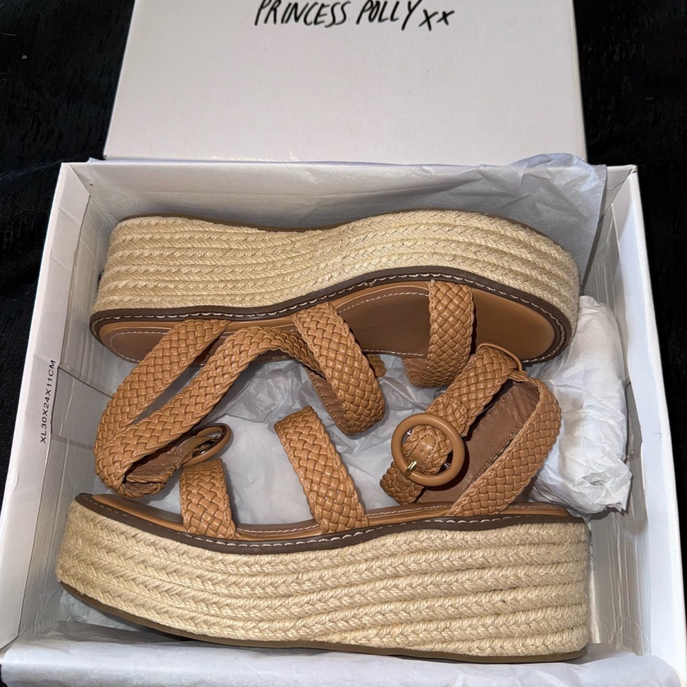 Princess Polly Woven Tan Platform Sandals